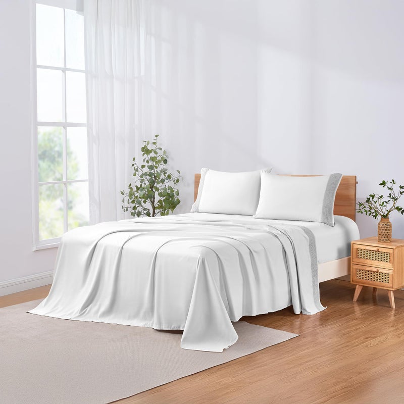 Modern Threads Soft Microfiber Crochet Lace Sheets - Luxurious Microfiber Bed Sheets - Includes Flat Sheet, Fitted Sheet with Deep Pockets, & Pillowcases White Queen - Image 4